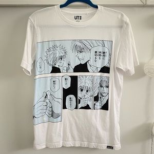 uniqlo japanese baby blue and white graphic tee